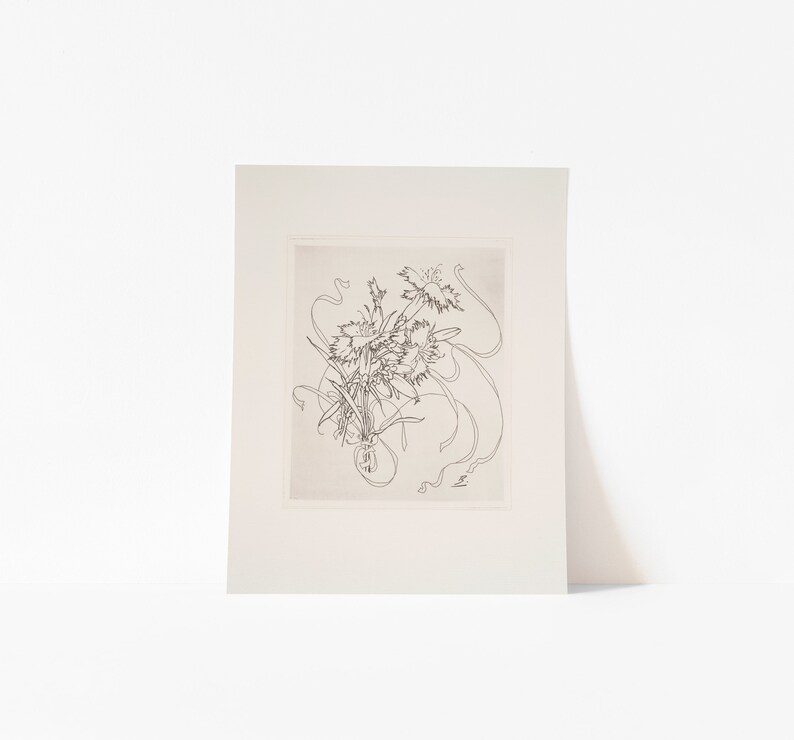 May include: A black and white line drawing of a bouquet of flowers with long, flowing stems. The flowers are stylised and have a delicate, whimsical feel.