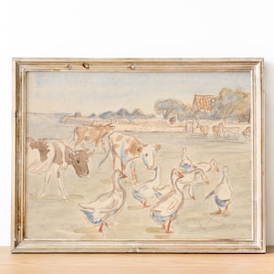 Little Farm Ducks Nursery Painting, Printable Mother Goose Farm Wall Art, Children's Farmhouse Cow Painting, DIGITAL PRINT