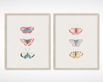 Vintage Butterfly Illustration Art Print Set of 2 | Monarch Butterfly | Nursery Art Set | Boho Art Set | DIGITAL PRINT Wall Art