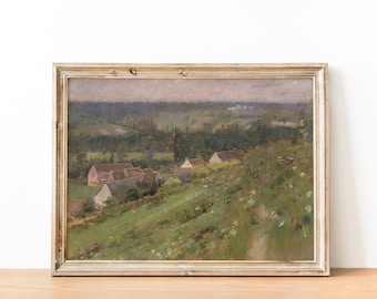 Pintura de paisaje de casa de campo francesa vintage / Pintura antigua francesa / Decoración de granja / IMPRESIÓN DIGITAL Arte de pared