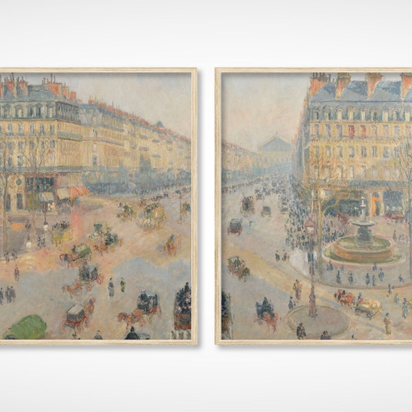 French Paris Antique Cityscape Painting Vertical Set of 2 | Vintage French Inspired Wall Art | DIGITAL PRINT Wall Art