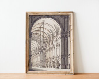 Vintage black and white arch architecture plan art gallery wall, antique architecture drawing, Minimal line art sketch, digital print