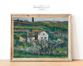 Vintage francese Country Cottage pittura di paesaggio / francese antico casa colonica pittura / arte della parete stampabile