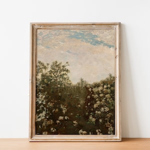 Cotton Field Country Spring Landscape Painting | Vintage Farmhouse Cloud and Garden Print | DIGITAL PRINT Wall Art