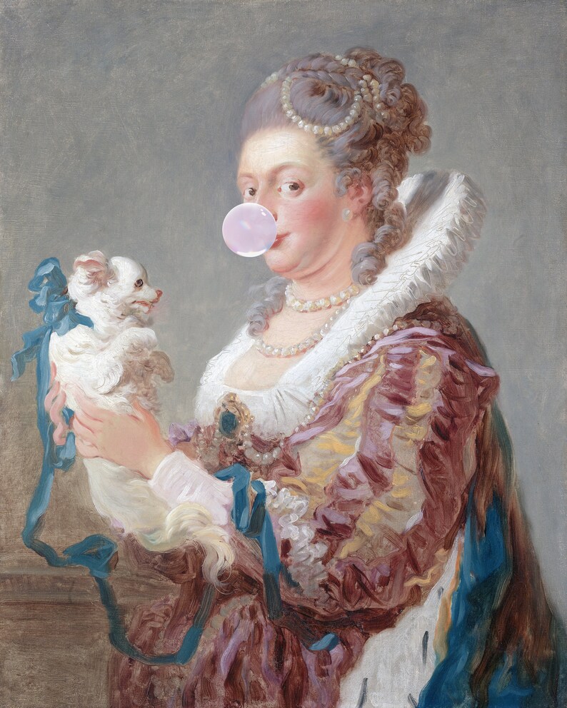 Bubble Gum Victorian Woman and Dog Altered Antique Portrait Art ...