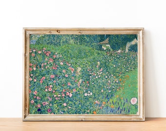 Garden Field of Flowers Print | Antique Klimt Painting | Vintage Secret Garden Landscape Painting | Printable Art | DIGITAL PRINT Wall Art