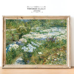 French Country Cottage Landscape Flower Garden Meadow Painting | French Antique Garden Print | Cottage Art | DIGITAL PRINT Wall Art