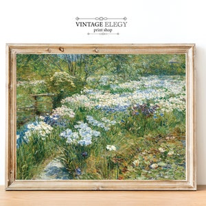 Français Country Cottage Paysage Fleurs Jardin Prairie Peinture | Français d’impression de jardin ancien | | d’art de chalet IMPRESSION NUMÉRIQUE Art mural