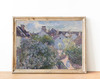 Paisaje de cabaña de campo francés vintage / Pintura de pueblo de campo antiguo francés / Arte francés / IMPRESIÓN DIGITAL Arte de pared