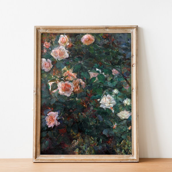 Garden Field of Flowers Rose Garden Oil Painting | French Antique | Vintage Painting | DIGITAL PRINT Wall Art