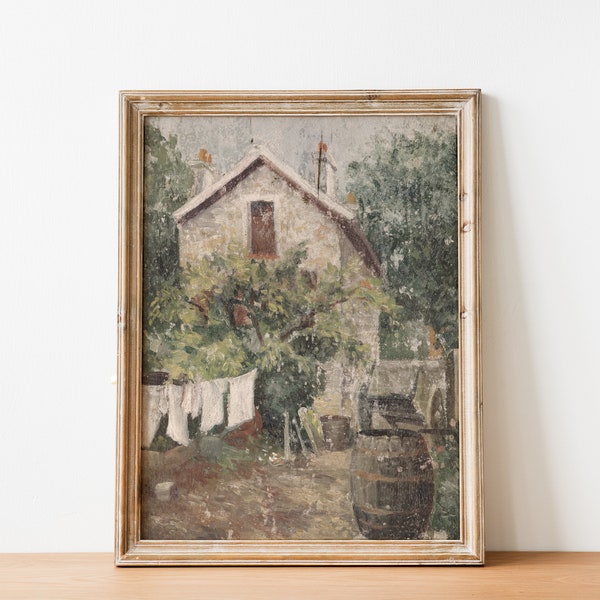Landhaus im französischen Land Gemälde | Vintage French Antique Country Sommer Landschaft Wiese Druck | DIGITALDRUCK