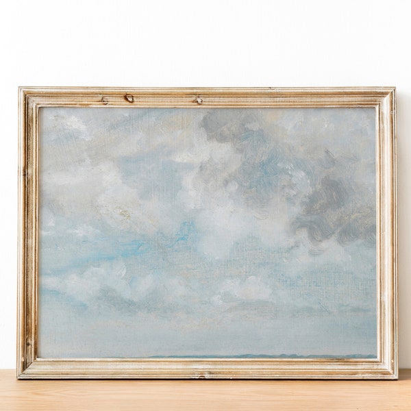 Heureux petits nuages | impression nuage vintage | millésime | Peinture à l'huile | Art imprimable | Art mural