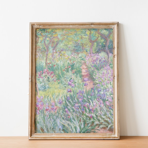 French antique country cottage flower painting, spring garden landscape pastel flower art, girls room nursery vintage art, DIGITAL PRINT