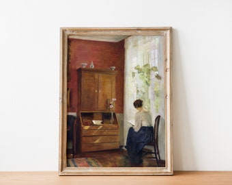 Vintage Victorian Woman Portrait | Woman Reading | Antique Woman Painting | DIGITAL PRINT Wall Art