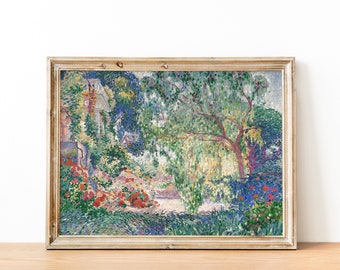 French Country Cottage Landscape Flower Garden Painting | French Antique Garden Print | Cottage Art | DIGITAL PRINT Wall Art