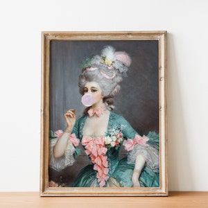 Bubble Gum Victorian Woman Altered Antique Portrait Art | Whimsical Vintage Art | Antique Bridgerton Woman Painting | DIGITAL PRINT Wall Art