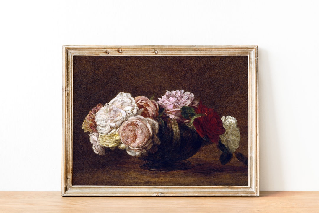 Vintage French Country Cottage Roses Flower Painting | French Antique ...