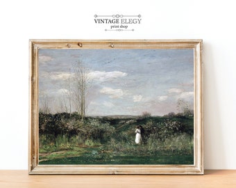 French Country Cottage Farmhouse Landscape Painting | Outlander | Pride and Prejudice | Antique Vintage Oil Painting | DIGITAL PRINT