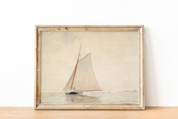 Vintage Sailboat Nautical Painting Ocean Coastal Sea Beach Print | DIGITAL PRINT Wall Art