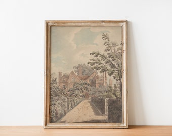Vintage English Country Cottage Landscape Painting | Digital Print Wall Art Printable