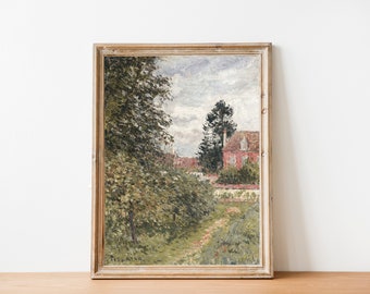 Vintage francese Country Cottage paesaggio stampa / pittura antica francese / Farmhouse Decor / stampabile stampa digitale arte della parete