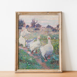 Happy Little Ducks Painting, Printable Mother Goose Garden Nursery Wall Art, Antique Landscape Painting, Vintage Nature Print DIGITAL PRINT