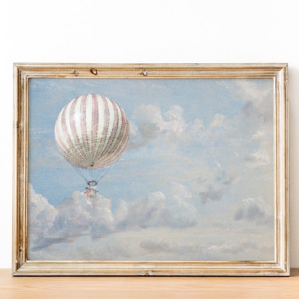Vintage Whimsical Hot Air Balloon Cottage Nursery Art Print Cloud Painting | Boy's Room Children's Nursery Decor | DIGITAL PRINT Wall Art