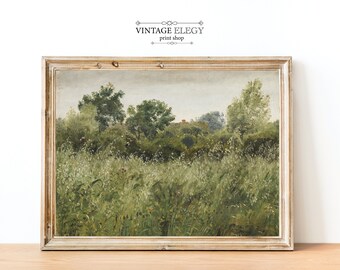 Vintage Modern Farmhouse Landscape Painting, French Country Cottage Print DIGITAL PRINT Wall Art