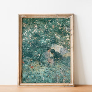 Secret Rose Garden Romantic Cottage Painting | Vintage English Flower Garden Antique Landscape | Victorian Painting | Digital Print