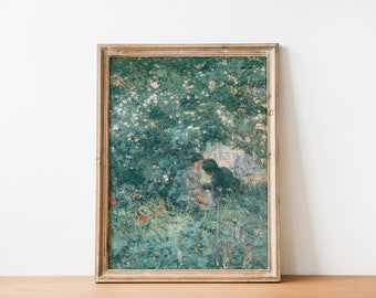 Secret Rose Garden Romantic Cottage Painting | Vintage English Flower Garden Antique Landscape | Victorian Painting | Digital Print