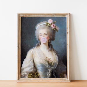 Bubble Gum Victorian Woman Altered Antique Portrait Art | Whimsical Vintage Art | Antique Bridgerton Woman Painting | DIGITAL PRINT Wall Art