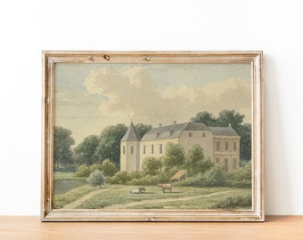 Vintage French Country Cottage Summer Landscape Painting | French Antique Painting | Digital Print Wall Art