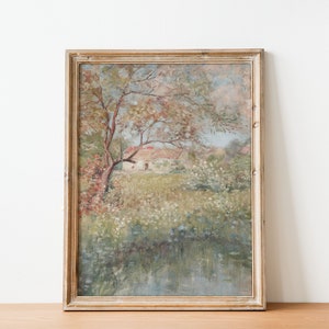French Country Cottage Victorian Landscape Painting | French Antique English Garden Meadow Painting | DIGITAL PRINT Wall Art