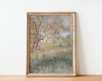 French Country Cottage Victorian Landscape Painting | French Antique English Garden Meadow Painting | DIGITAL PRINT Wall Art