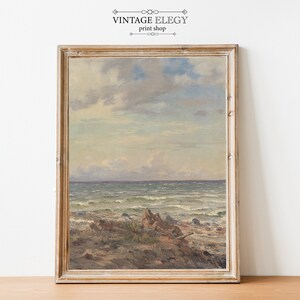 Ocean Waves and Beach Vintage Oil Painting | Clouds, Sea and Sky Print | DIGITAL PRINT Wall Art