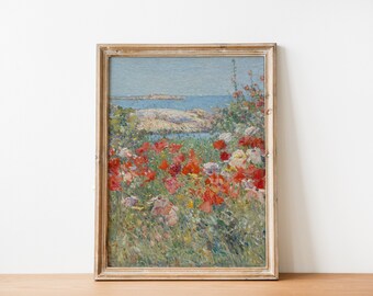 French Country Cottage Landscape Flower Garden Painting | French Antique Garden Print | Farmhouse Painting | DIGITAL PRINT Wall Art