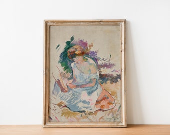 French Antique Woman Portrait Figure Art Painting | Antique French Inspired Portrait | DIGITAL PRINT Wall Art