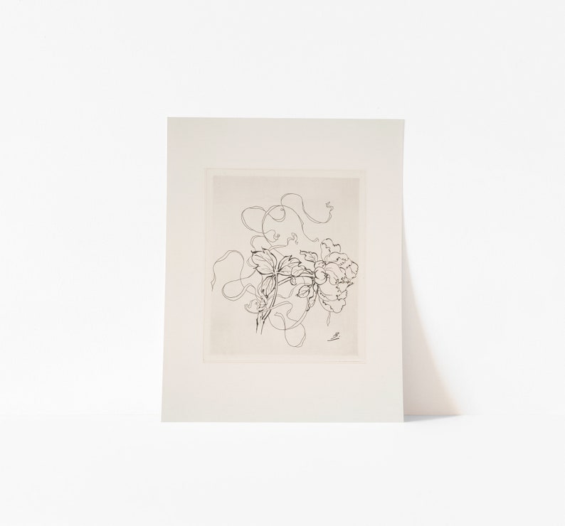 French Antique Black and White Flower Sketch Print Set of 4 | Vintage French Art Botanical Drawings | Digital Print image 6