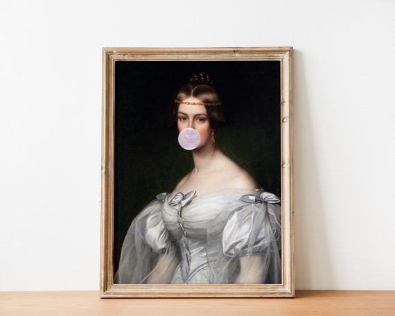 Bubble Gum Victorian Woman Altered Antique Portrait Art