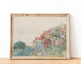 Vintage French Country Cottage Landscape Flower Garden Painting | French Antique Oil Painting | Farmhouse Painting | DIGITAL PRINT Wall Art