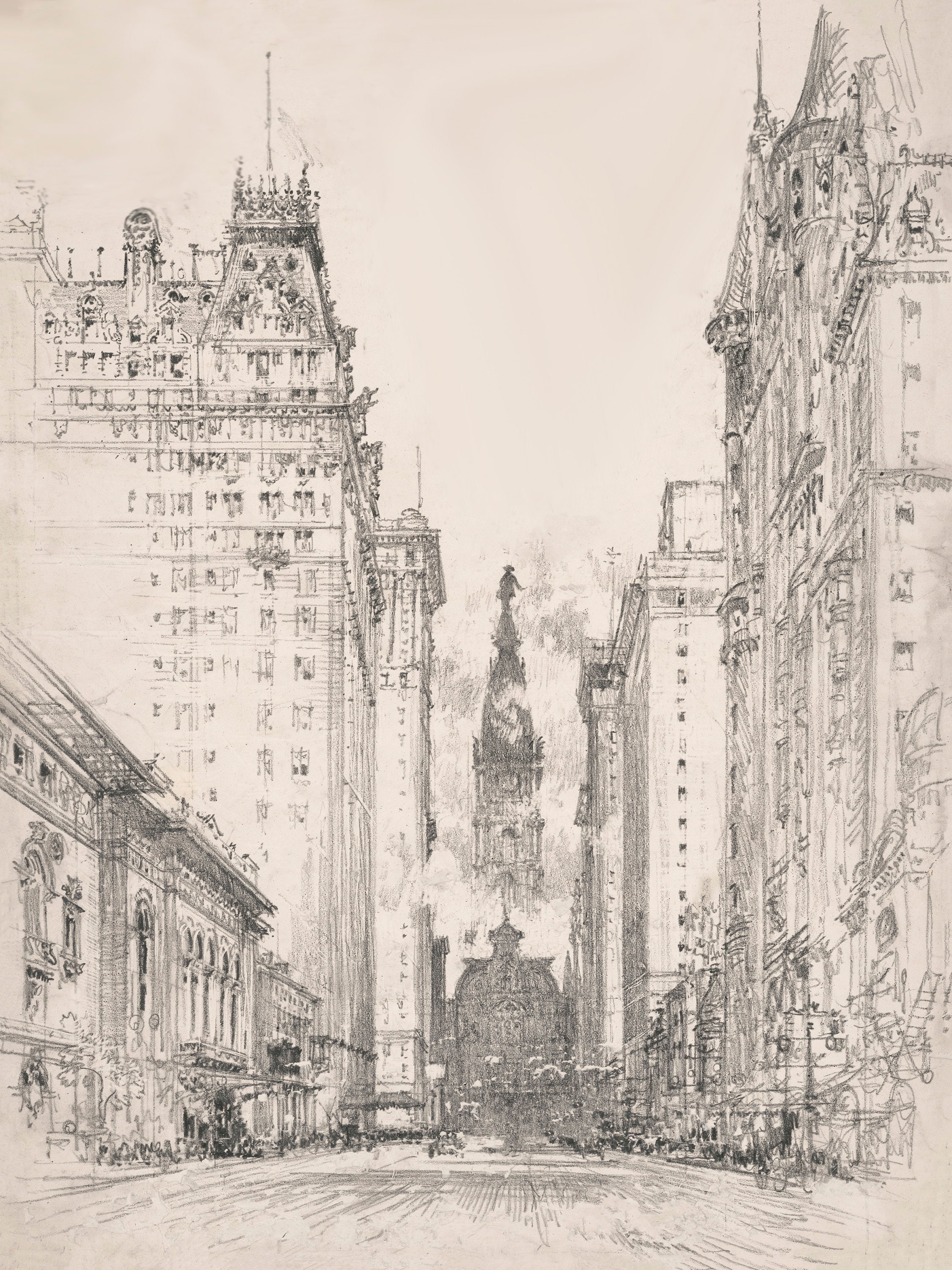 Vintage Black and White New York City Sketch Skyscraper Skyline Drawing ...