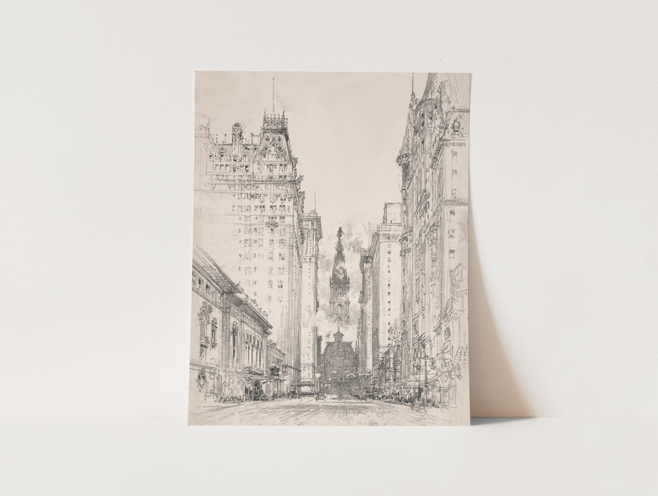 Vintage Black and White New York City Sketch Skyscraper Skyline Drawing ...