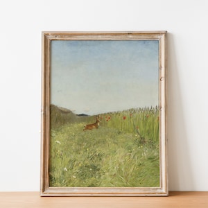 Hase Garten Land Cottage Landschaft Malerei Hase Gras Garten Wiese | Kinderzimmer Antik Kunst | Bauernhaus | DIGITALDRUCK