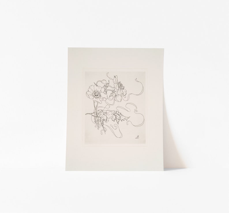 French Antique Black and White Flower Sketch Print Set of 4 | Vintage French Art Botanical Drawings | Digital Print image 4