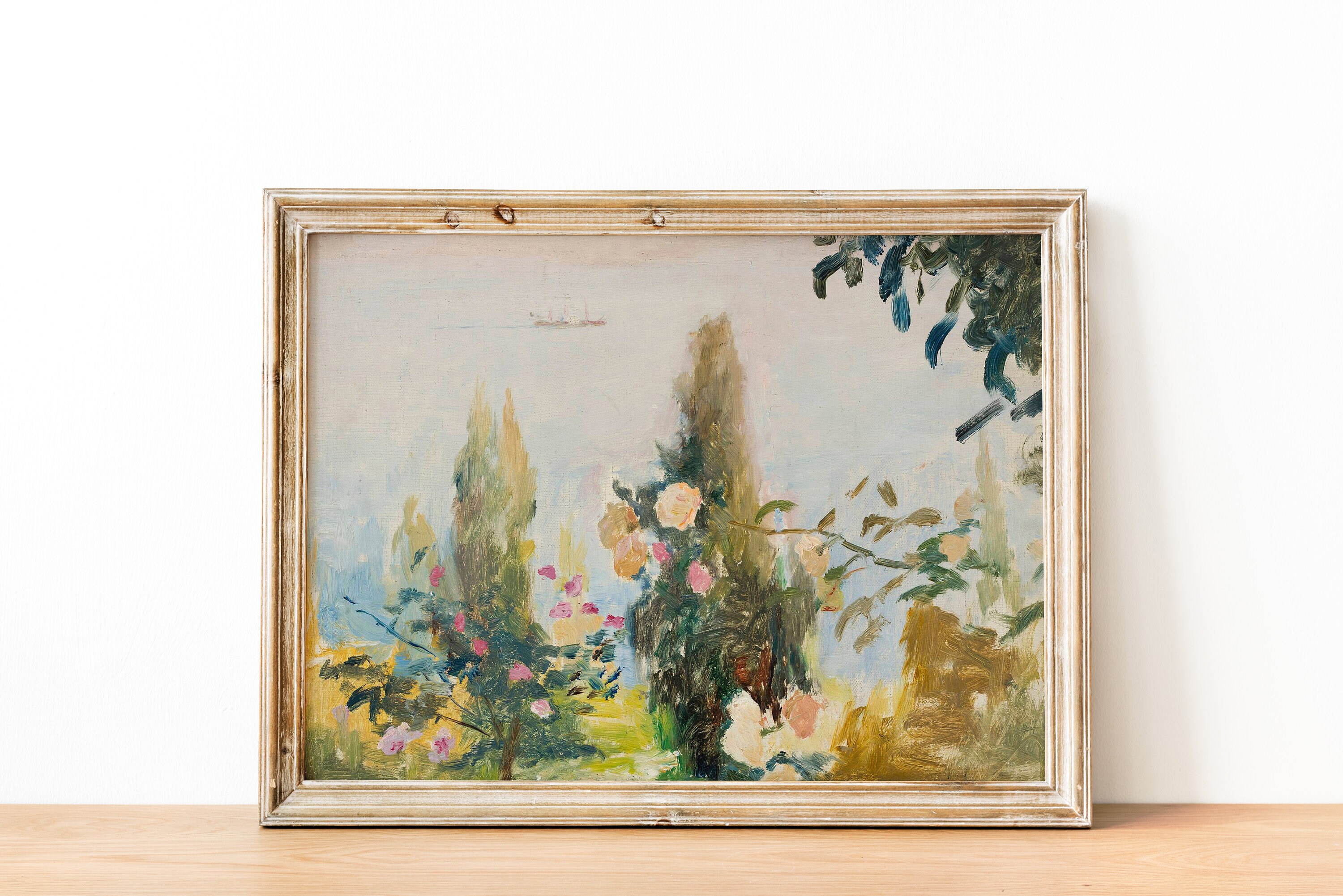 French Country Cottage Meadow Landscape Flower Garden Painting | French Antique Wildflowers Print | Coastal Painting | DIGITAL PRINT