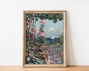 French Country Cottage Landscape Flower Garden Painting | French Antique Garden Print | Spring Landscape Painting | DIGITAL PRINT Wall Art