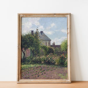 Vintage Franse Country Cottage Landschap | Franse antieke bloementuin olieverfschilderij | Boerderij Decor | DIGITALE PRINT Kunst aan de muur