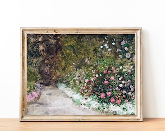 Secret Garden Cottage Painting | Vintage Flower Garden Antique Landscape Painting | Fairy Garden Art | Printable DIGITAL PRINT Wall Art