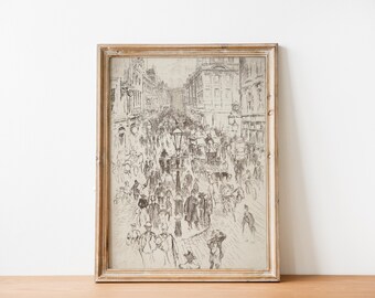 Vintage Black and White London Oxford England City Sketch Skyscraper Skyline Drawing antique architecture, city sketch poster, digital print