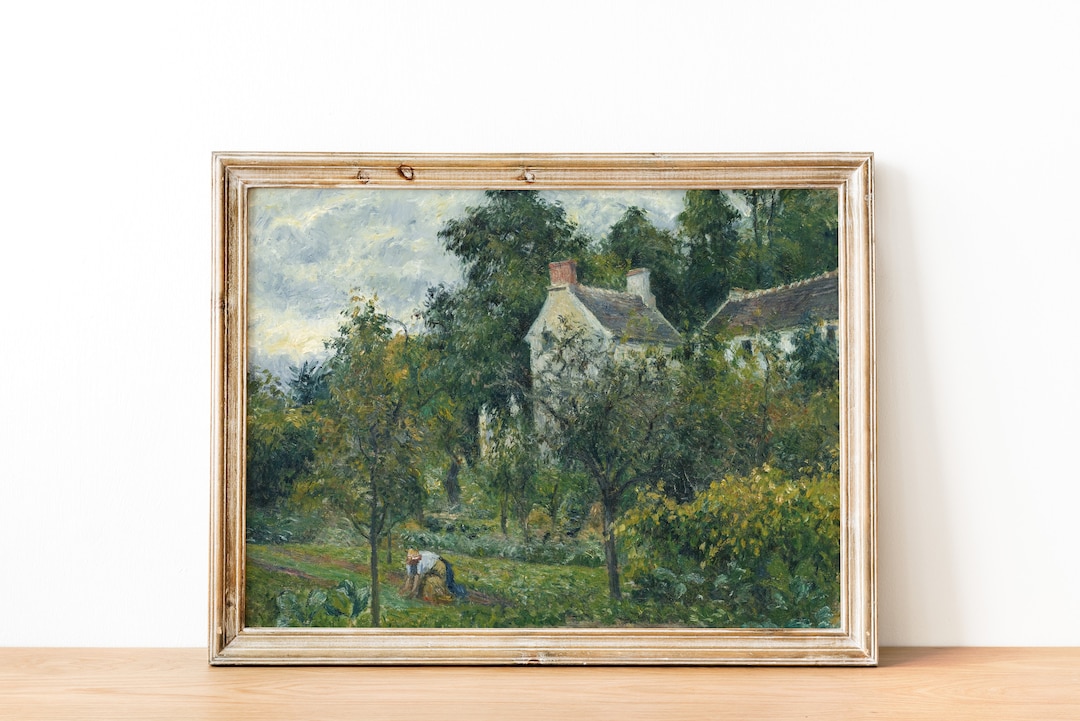 Vintage French Country Cottage Garden Landscape Painting | English ...